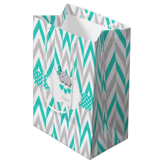 Turquoise Olifant Design - Baby Jongen Douche Medium Cadeauzakje (Voorkant Gekanteld)