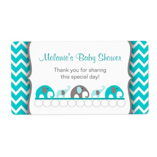 Turquoise Olifant Parade Waterfles Labels (Voorkant)