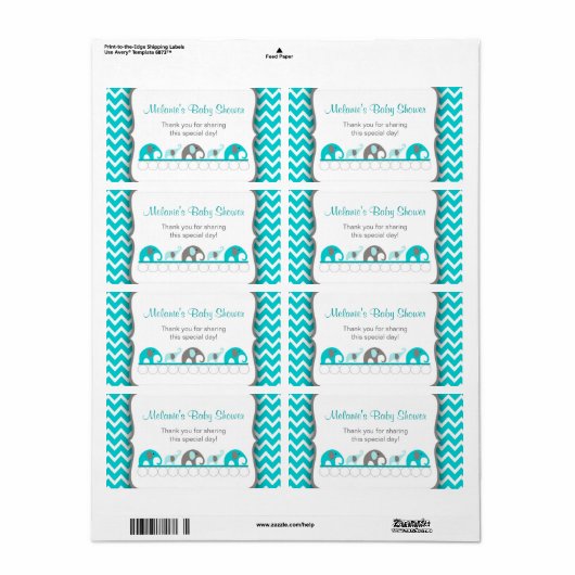 Turquoise Olifant Parade Waterfles Labels (Full Sheet)