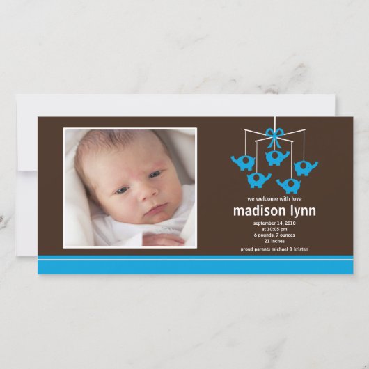 Turquoise Olifanten Meisje Geboorteaankondiging Aankondiging (Voorkant)