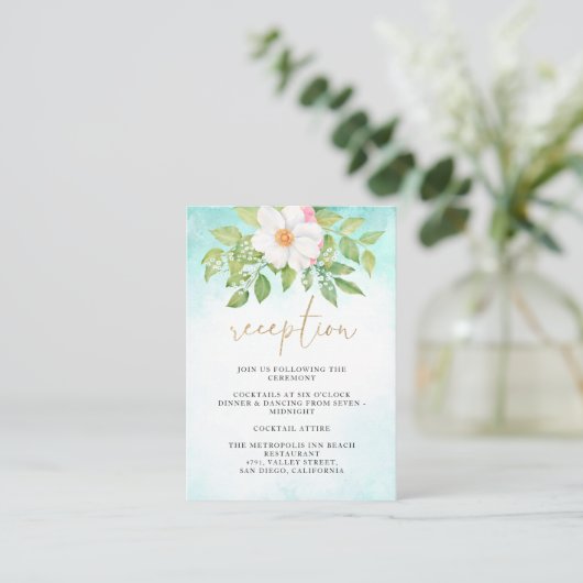 Turquoise Ombre Anemone Floral Wedding Reception Informatiekaartje (Staand voorkant)