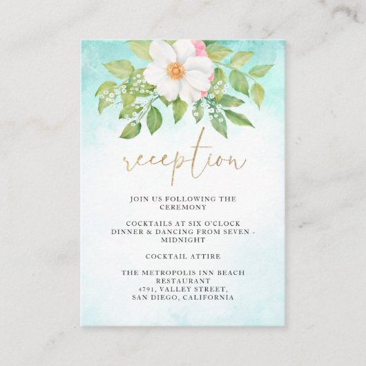 Turquoise Ombre Anemone Floral Wedding Reception Informatiekaartje (Voorkant)