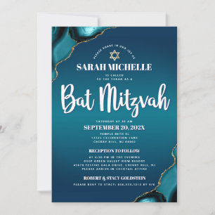 Turquoise Ombre Bat Mitzvah Agate Script 2 Locatie Kaart