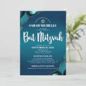 Turquoise Ombre Bat Mitzvah Agate Script 2 Locatie Kaart (Staand voorkant)