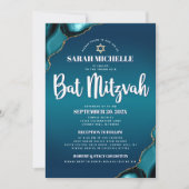Turquoise Ombre Bat Mitzvah Agate Script 2 Venue Kaart (Voorkant)