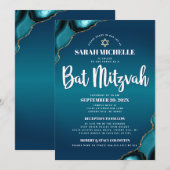Turquoise Ombre Bat Mitzvah Agate Script 2 Venue Kaart (Voorkant / Achterkant)