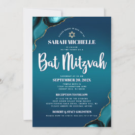 Turquoise Ombre Bat Mitzvah Agate Script 2 Venue Kaart
