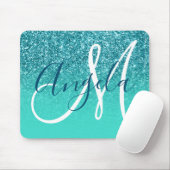 Turquoise Ombre Blauwgroen Faux Glitter Monogram Muismat (Met muis)