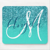 Turquoise Ombre Blauwgroen Faux Glitter Monogram Muismat (Voorkant)
