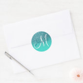 Turquoise Ombre Blauwgroen faux glitter monogram Ronde Sticker (Envelop)