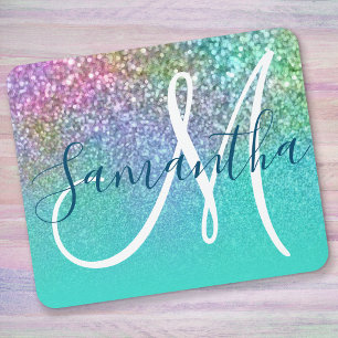 Turquoise Ombre Colorful Mermaid Glitter Monogram Muismat