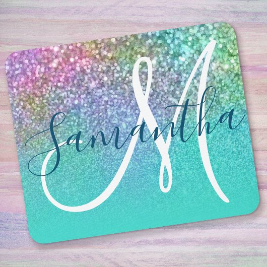 Turquoise Ombre Colorful Mermaid Glitter Monogram Muismat