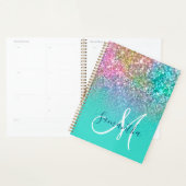Turquoise Ombre Colorful Mermaid Glitter Monogram Planner (Display)