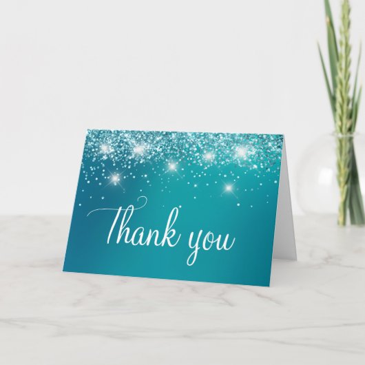 Turquoise Ombre Faux Glitter 40ste verjaardag Bedankkaart (Voorkant)
