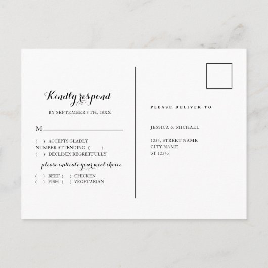 Turquoise Ombre Floral Bouquet Meal Choice Wedding Briefkaart (Achterkant)