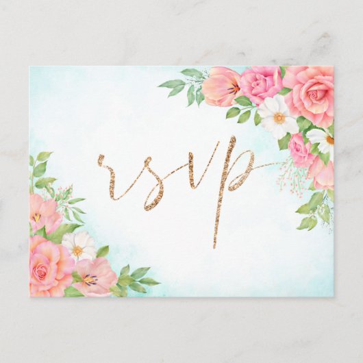 Turquoise Ombre Floral Bouquet Meal Choice Wedding Briefkaart (Voorkant)