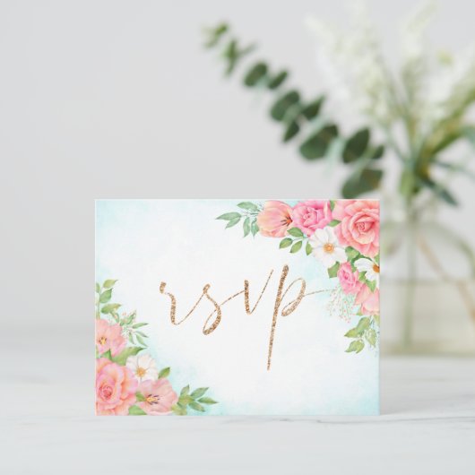 Turquoise Ombre Floral Bouquet Meal Choice Wedding Briefkaart (Staand voorkant)