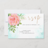 Turquoise Ombre Floral Bouquet Pink Rose Wedding RSVP Kaartje (Voorkant)