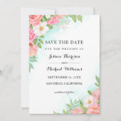 Turquoise Ombre Floral Bouquet Roos Wedding Save The Date (Voorkant)