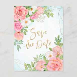 Turquoise ombre Floral Bouquet Rozen sparen de dat Uitnodiging Briefkaart