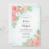Turquoise Ombre Floral Lijst Waterverf Wedding Kaart (Voorkant)
