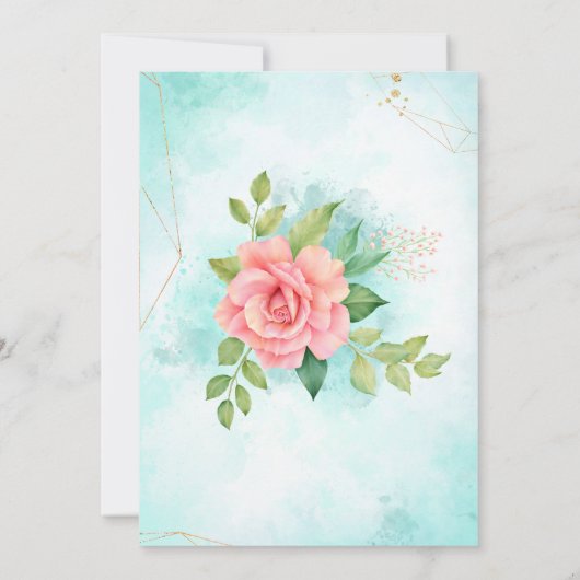 Turquoise Ombre Floral Lijst Waterverf Wedding Kaart (Achterkant)