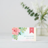 Turquoise Ombre Floral Waterverf Roos Logo Visitekaartje (Staand voorkant)