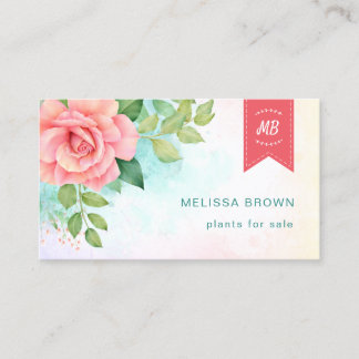 Turquoise Ombre Floral Waterverf Roos Logo Visitekaartje