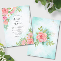 Turquoise Ombre Floral Waterverf Roos Wedding