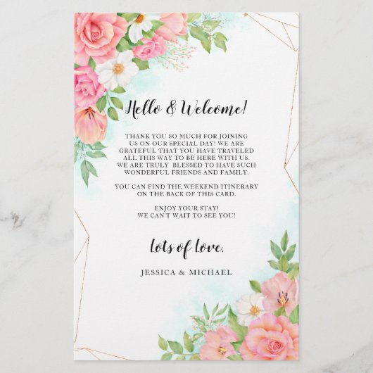 Turquoise Ombre Floral Wedding Welcome Itinerary (Voorkant)