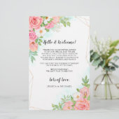 Turquoise Ombre Floral Wedding Welcome Itinerary (Staand voorkant)