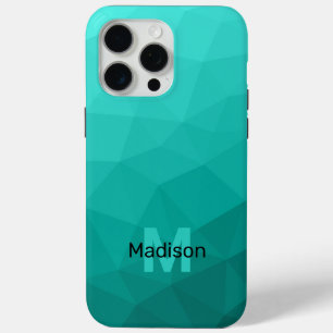 Turquoise ombre geometrisch mesh patroon Monogram iPhone 15 Pro Max Hoesje