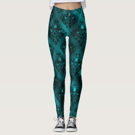 Turquoise Ombre Glam Glitter Damast Patroon Leggings