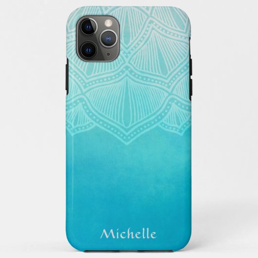 Turquoise Ombre Mandala gepersonaliseerd monogram Case-Mate iPhone Case (Achterkant)