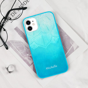 Turquoise Ombre Mandala gepersonaliseerd monogram Case-Mate iPhone Case