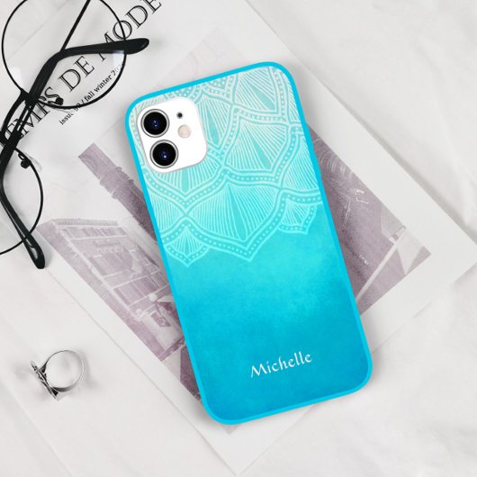 Turquoise Ombre Mandala gepersonaliseerd monogram Case-Mate iPhone Case