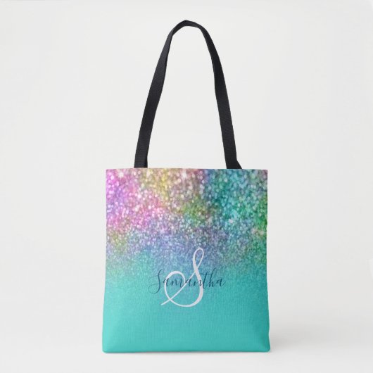 Turquoise Ombre Mermaid Bokeh Glitter Tote Bag (Voorkant)