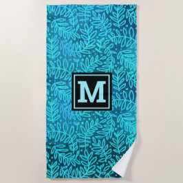 Turquoise ombre monogram bladpatroon vet modern strandlaken