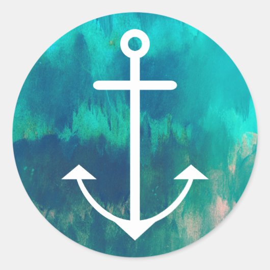Turquoise Ombre nautisch Ronde Sticker (Voorkant)