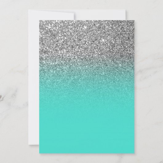Turquoise Ombre Silver Glitter Save the Date Kaart (Achterkant)