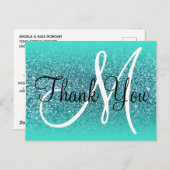 Turquoise  Ombre Teal Glitter Monogram Hartelijk B Briefkaart (Voorkant / Achterkant)