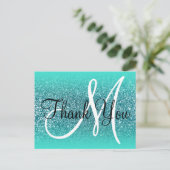 Turquoise  Ombre Teal Glitter Monogram Hartelijk D Briefkaart (Staand voorkant)