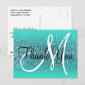 Turquoise  Ombre Teal Glitter Monogram Hartelijk D Briefkaart (Voorkant / Achterkant)