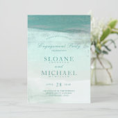 Turquoise Ombre Waterverf Beach Engagement Party Kaart (Staand voorkant)