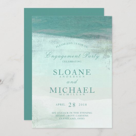 Turquoise Ombre Waterverf Beach Engagement Party Kaart (Voorkant / Achterkant)