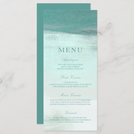 Turquoise Ombre Waterverf Strand Wedding Menu (Voorkant / Achterkant)