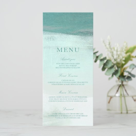 Turquoise Ombre Waterverf Strand Wedding Menu (Staand voorkant)
