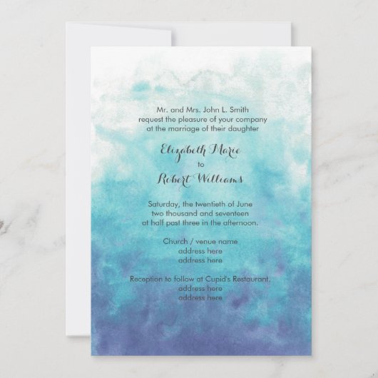 Turquoise Ombre Waterverf Wedding Kaart (Voorkant)