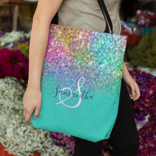 Turquoise Ombre Zeemeermin Bokeh Glitter Tote Bag