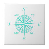 Turquoise on White Coastal Decor Compass Roos Tegeltje (Voorkant)